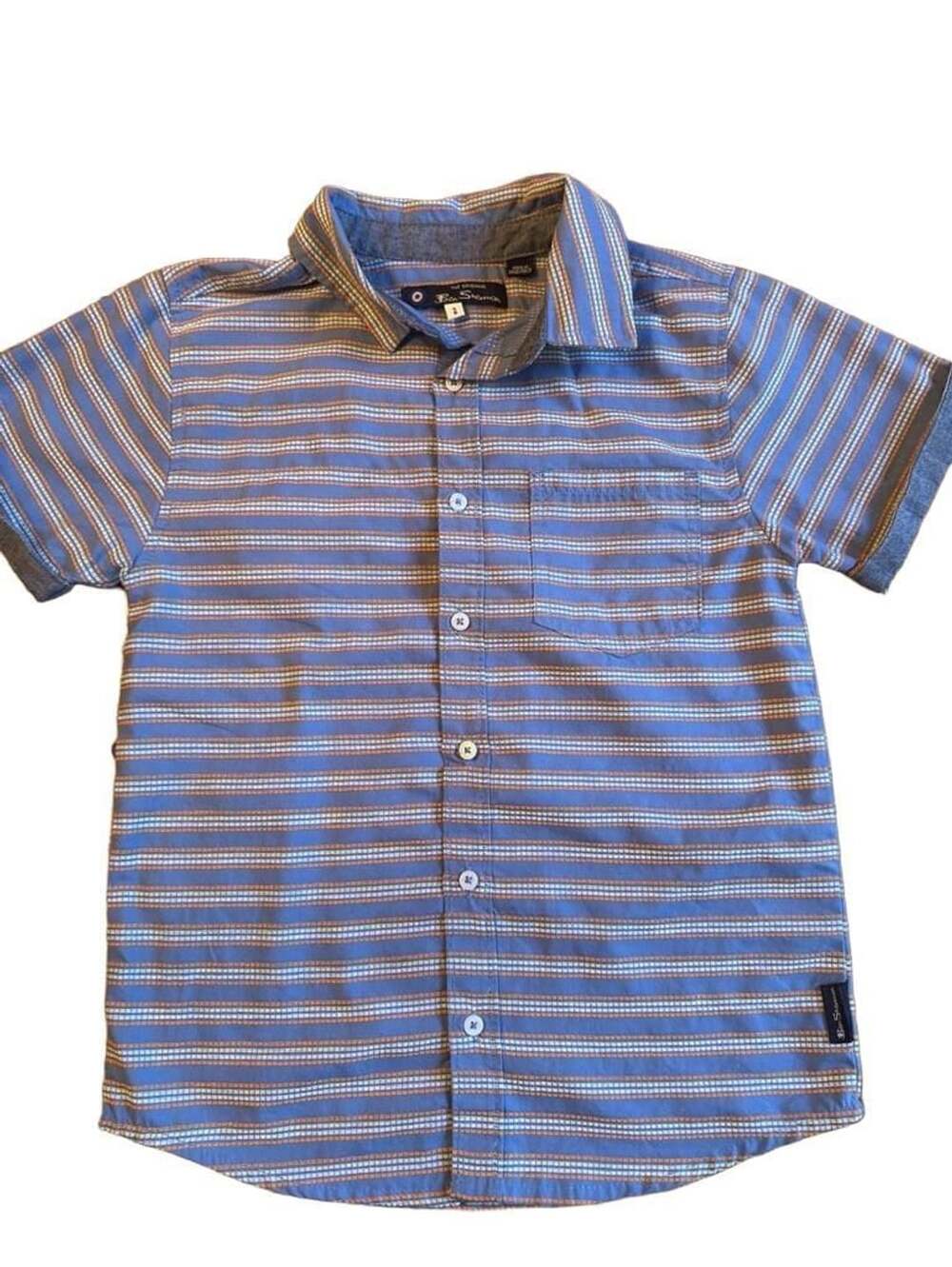 Ben Sherman Boys Short Sleeve Button Down Shirt Size 8 Blue Striped Seersucker h
